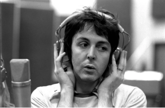 Paul McCartney recording in studio, London 1974 by Michael Putland