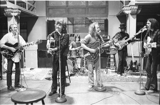Crosby, Stills, Nash & Young Rehearsal 1970 by Henry Diltz