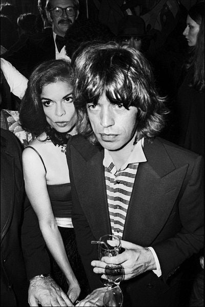 Mick & Bianca Jagger at The Copacobana, NYC 1976 by Allan Tannenbaum