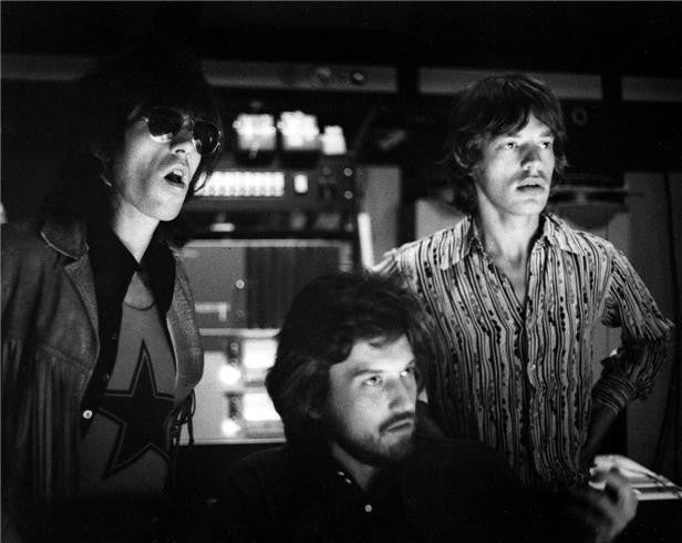Keith Richards, producer Jimmy Miller and Mick Jagger, Los Angeles, CA, 1969 by Robert Altman